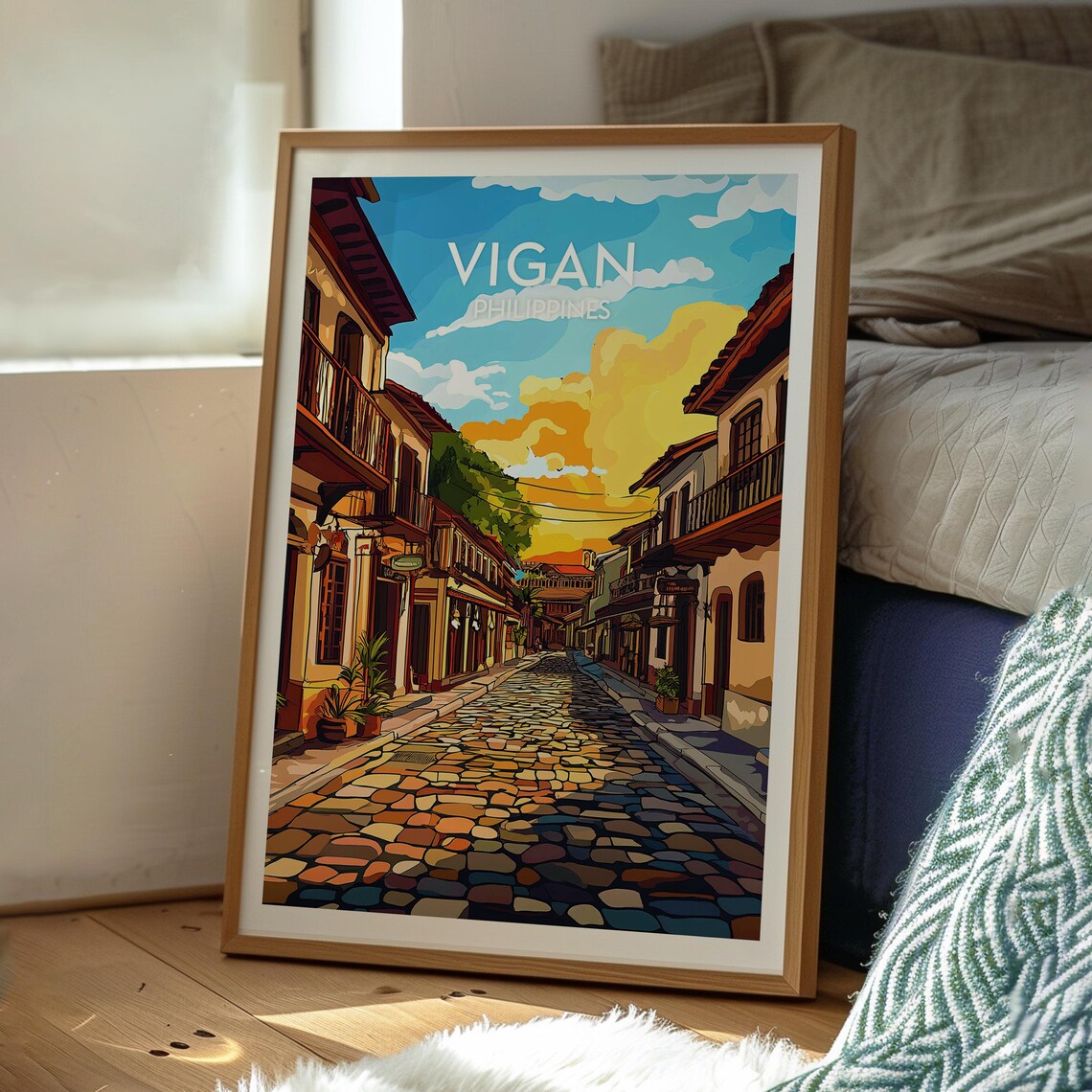 Vigan Philippines Spanish Colonial Cobblestone Street Sunset Travel Poster - Image 3