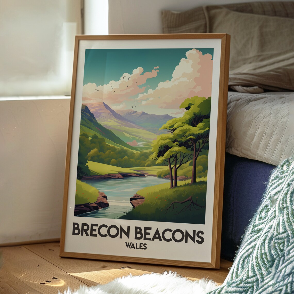 Brecon Beacons Wales Green Hills And Winding River Travel Poster - Image 3