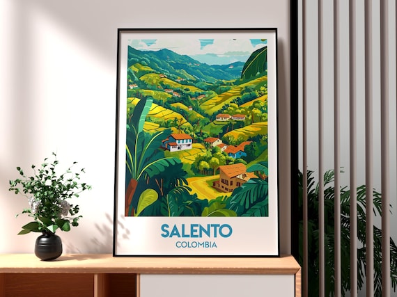 Salento Colombia Coffee Hills Farmhouses Illustrated Travel Poster