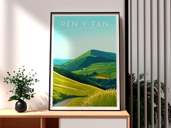 Pen Y Fan Wales Green Mountain Hills Countryside Travel Poster