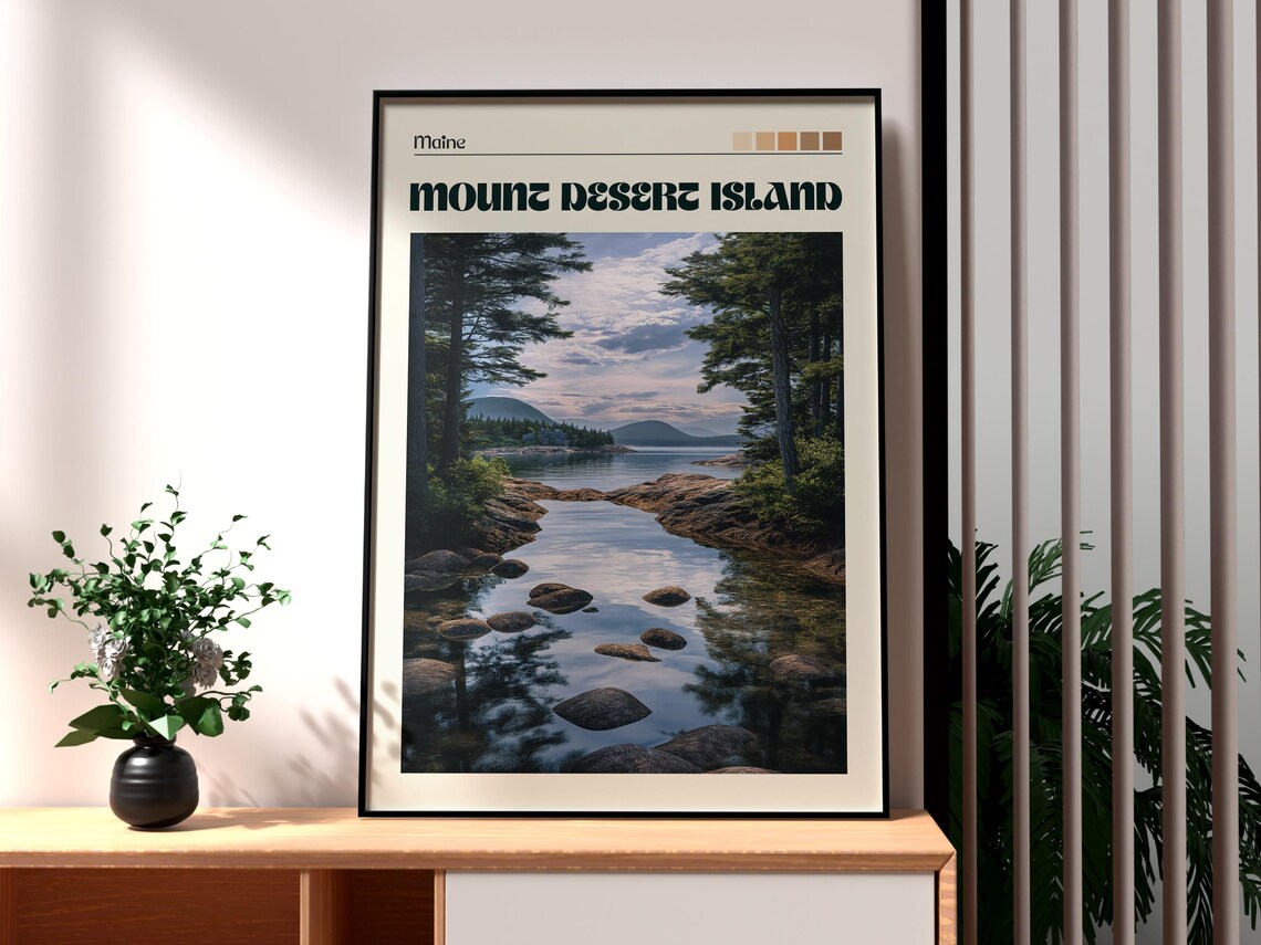 Mount Desert Island Maine Rocky Coast Pines Seascape Travel Poster