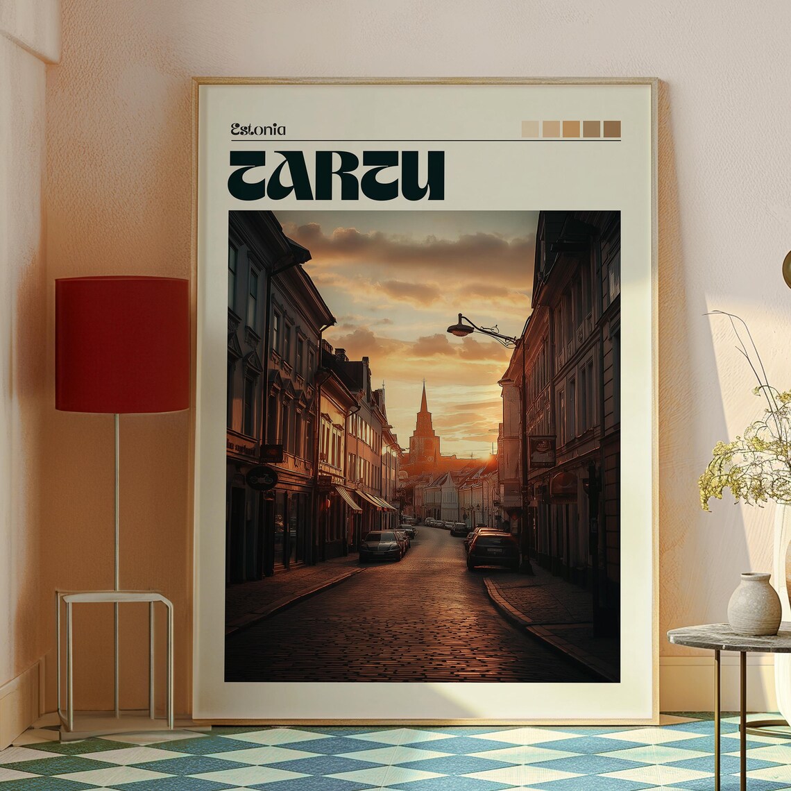 Tartu Estonia Old City Sunset Street Lamp Vintage Travel Poster - Image 2