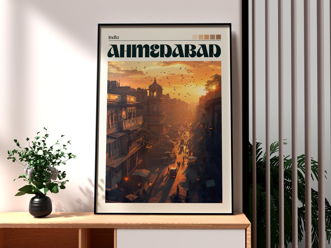 Ahmedabad India Old Town Sunset Street Scene Golden Hour Travel Poster