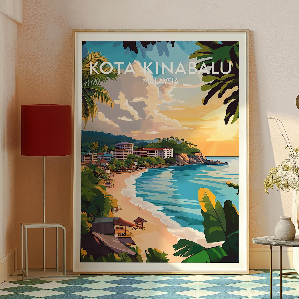Kota Kinabalu Malaysia Sunset Beach Resort Coast Travel Poster - Image 2