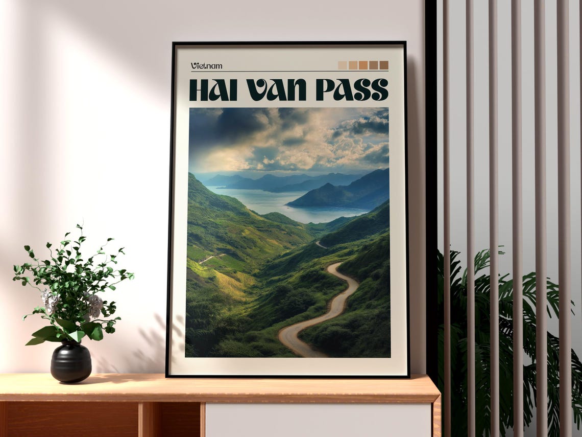 Hai Van Pass Vietnam Dramatic Winding Coastal Mountain Sea Poster