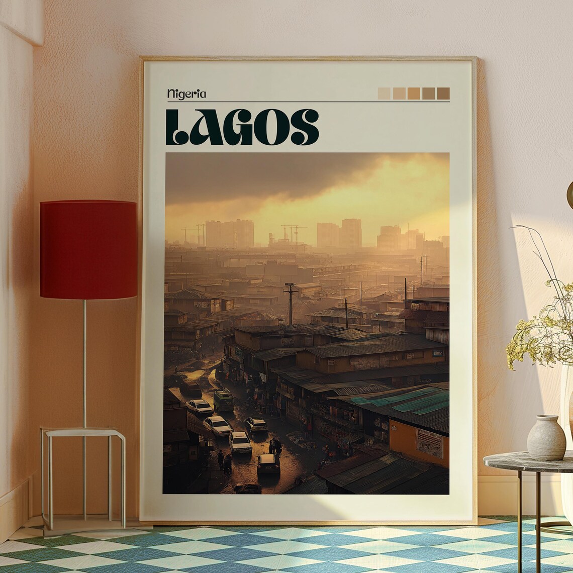 Lagos Nigeria Golden Sunset Bustling City Street Scene Poster - Image 2