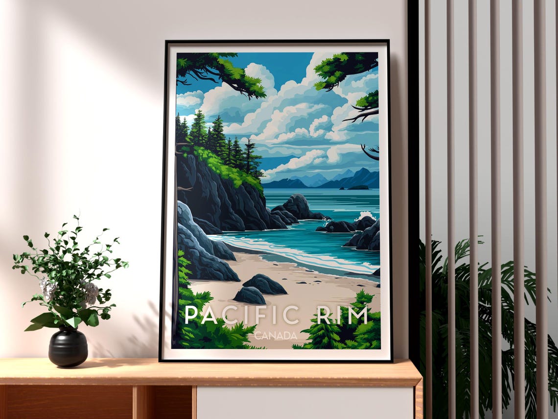 Pacific Rim Canada Rugged Beach Cliffs Turquoise Waves Poster