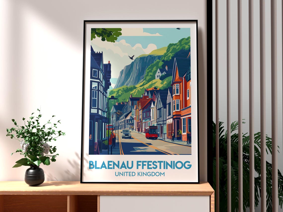 Blaenau Ffestiniog Wales Slate Valley Mining Town Travel Poster