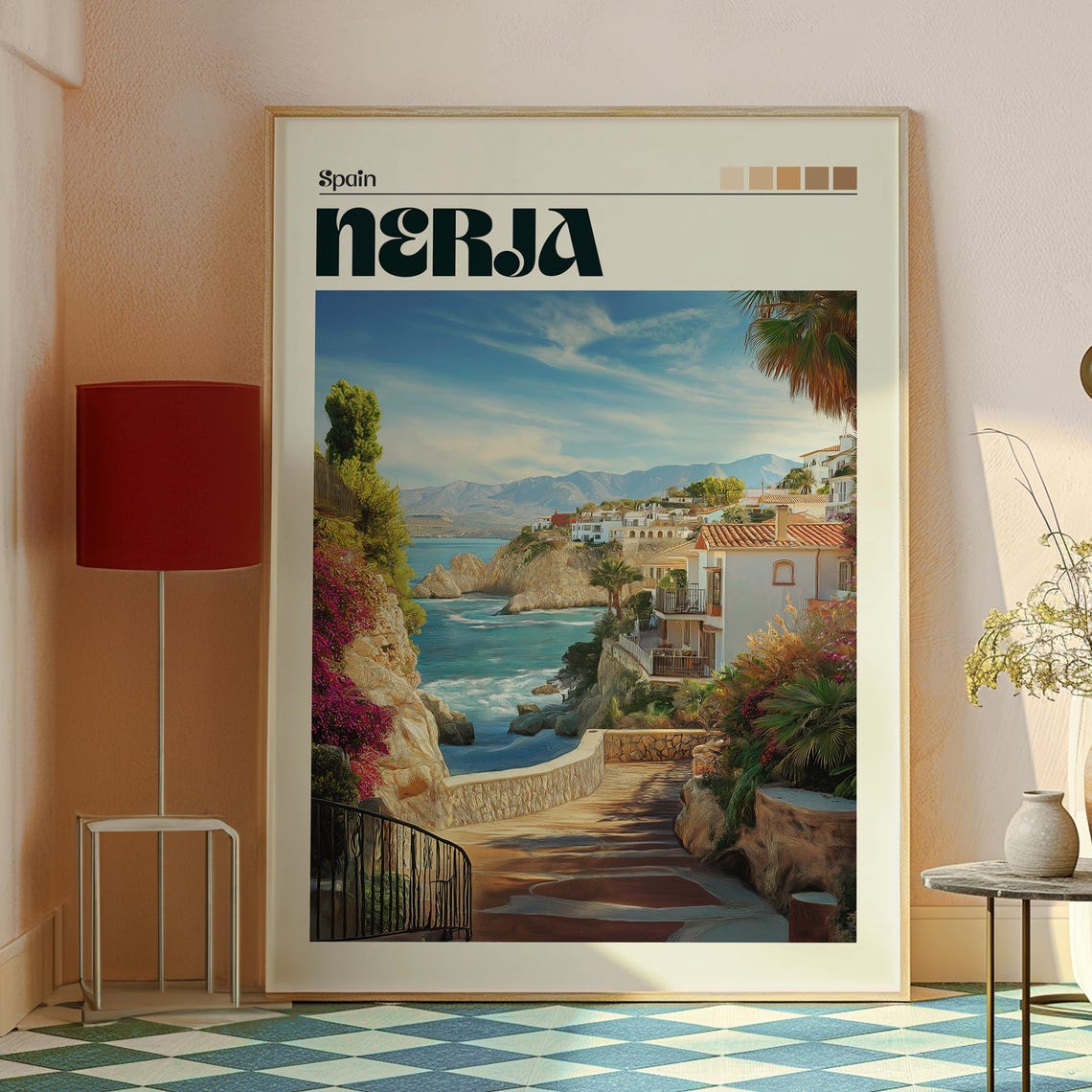 Nerja Spain Costa Del Sol Cliffside Cove Vintage Travel Poster - Image 2