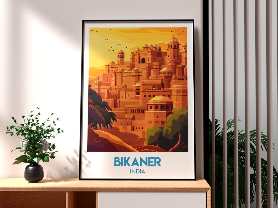 Bikaner India Fort Palace Sunset Desert Kingdom Travel Poster