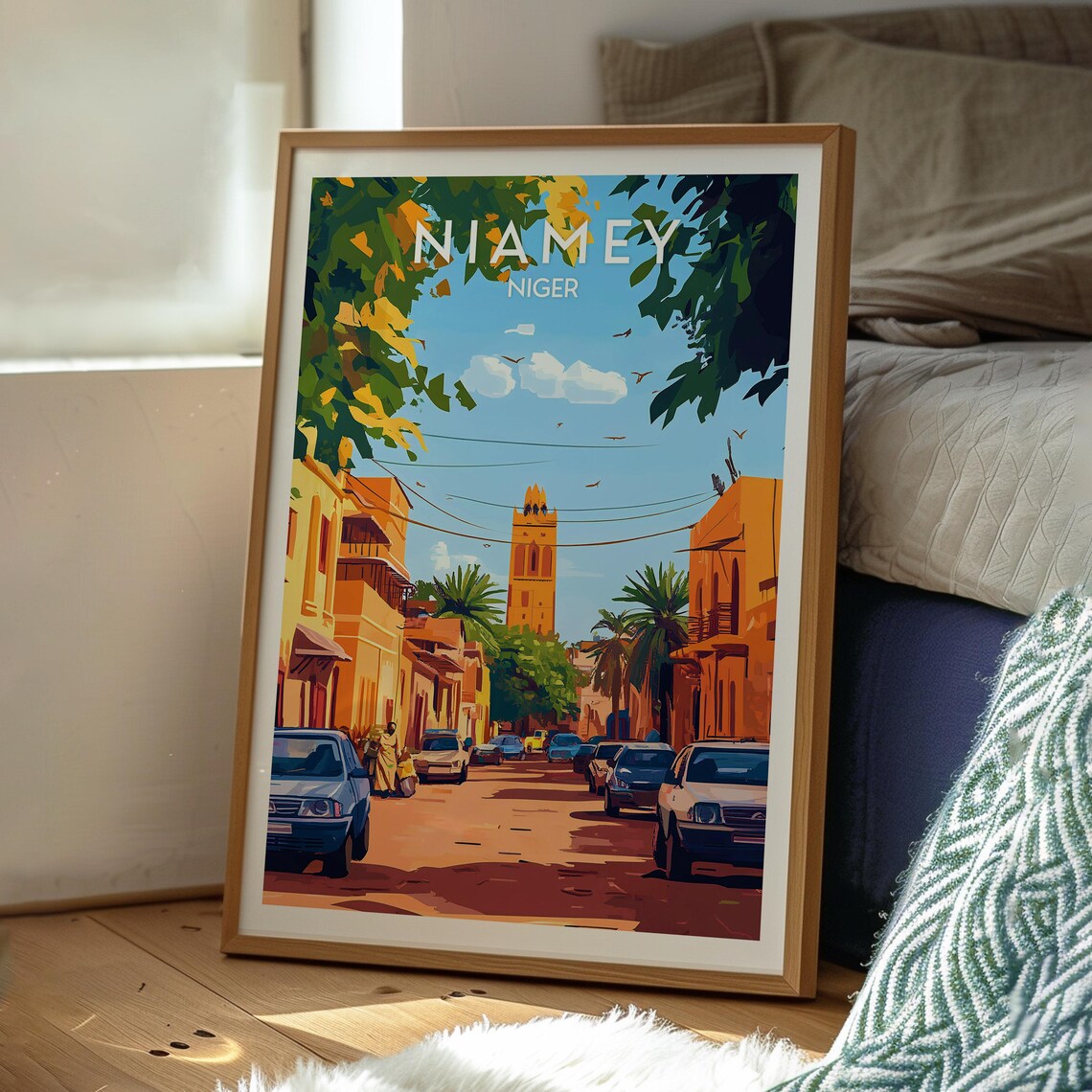 Niamey Niger Sunlit Street City Scene African Cityscape Travel Poster - Image 3