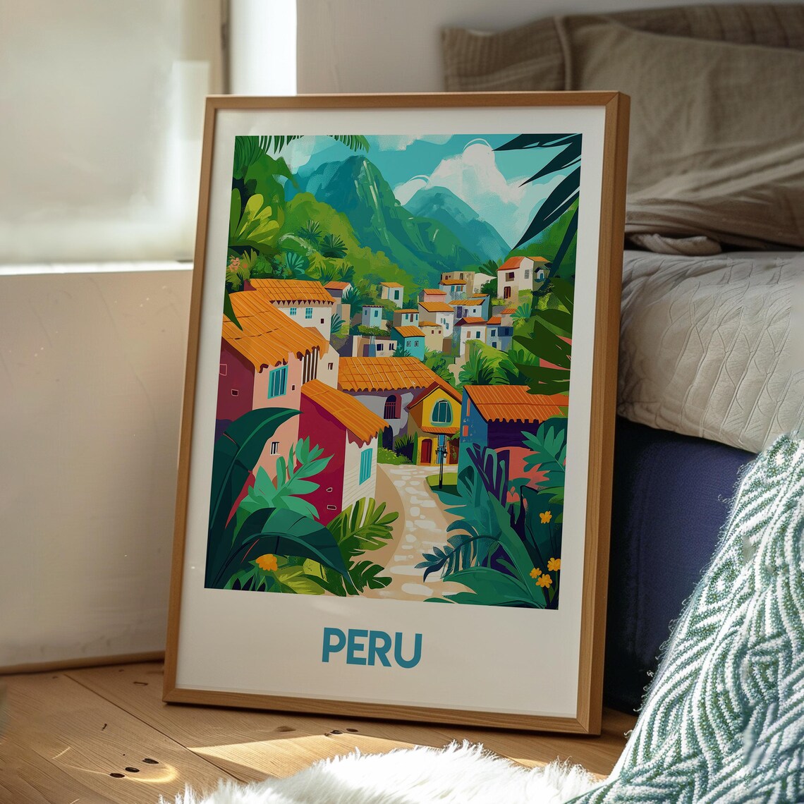 Peru Mountain Village Terracotta Roofs Lush Jungle Valley Travel Poster - Image 3