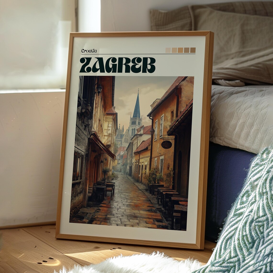 Zagreb Croatia Cobblestone Old Town Alley Vintage Style Travel Poster - Image 3