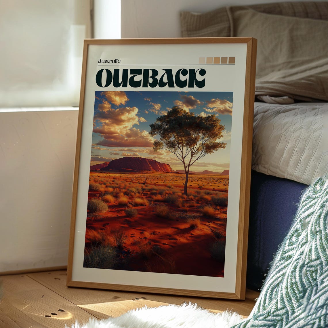 Outback Australia Red Desert Mesa Sunset Lone Tree Travel Poster - Image 3
