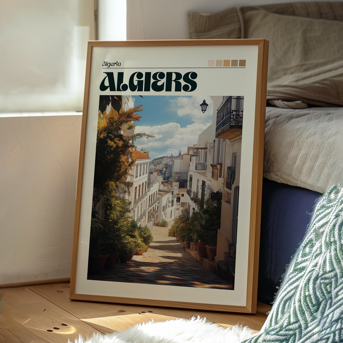 Algiers Algeria White City Alleyway Sunlit Retro Travel Art Poster - Image 3