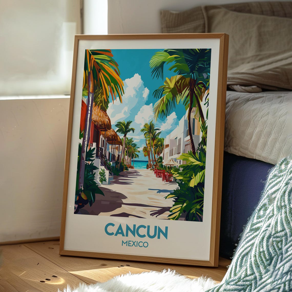 Cancun Mexico Tropical Beach Path Palms Turquoise Sea Travel Poster - Image 3