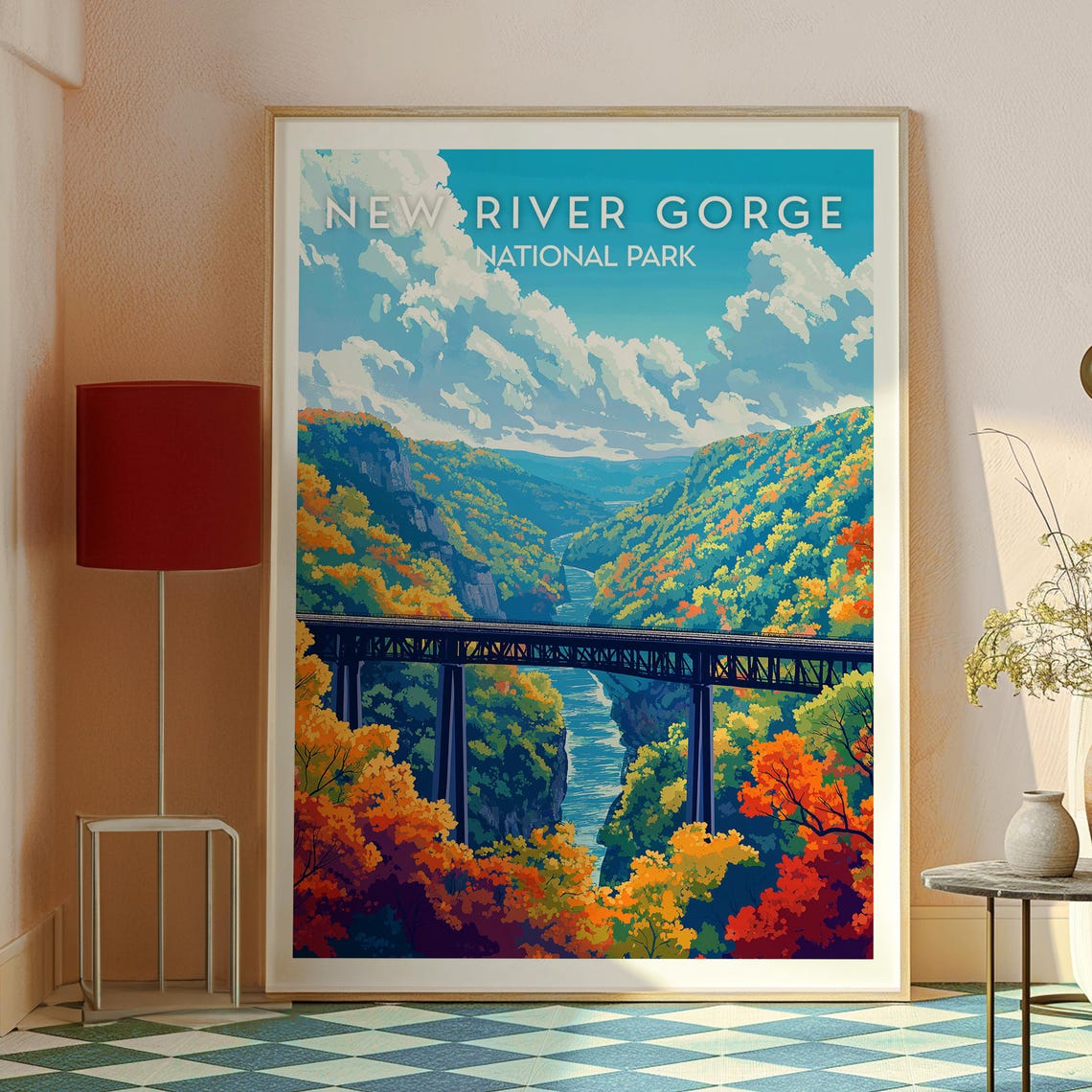 New River Gorge Bridge Autumn Canyon Fall Color Scenery Poster - Image 2