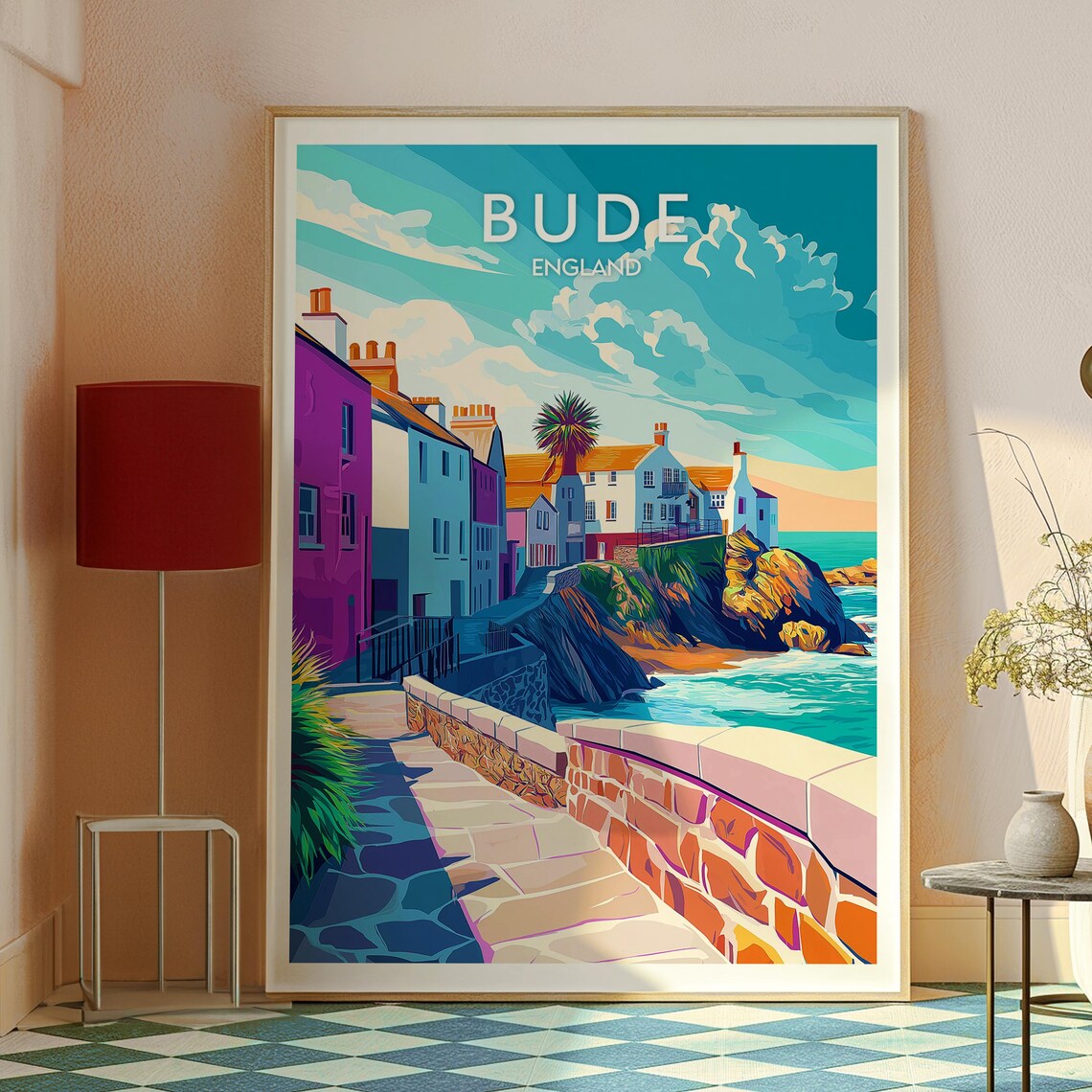 Bude England Seaside Cliff Walk Colorful Coastal Travel Poster - Image 2