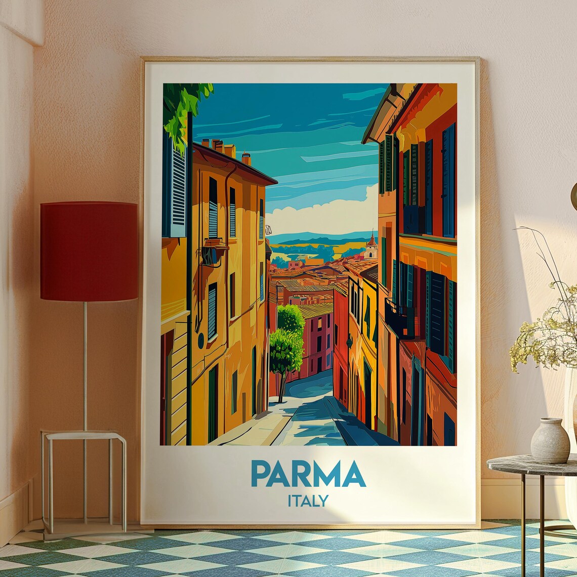 Parma Italy Sunlit Colorful Street with Shuttered Houses Poster - Image 2