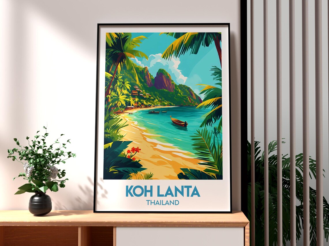 Koh Lanta Thailand Tropical Beach Longtail Boat Travel Poster