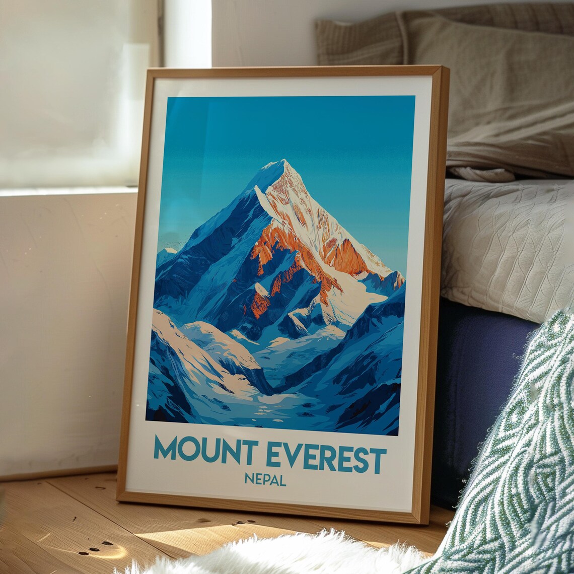 Mount Everest Nepal Snow Capped Peak Sunrise Retro Travel Poster - Image 3