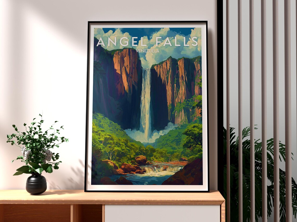 Angel Falls Venezuela Waterfall Cliff Jungle Nature Travel Poster