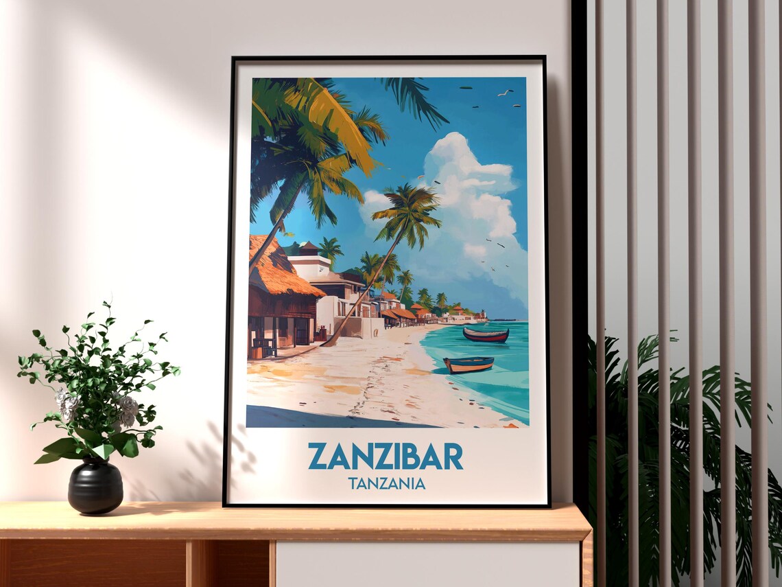 Zanzibar Travel Poster, Tanzania Beach Wall Art