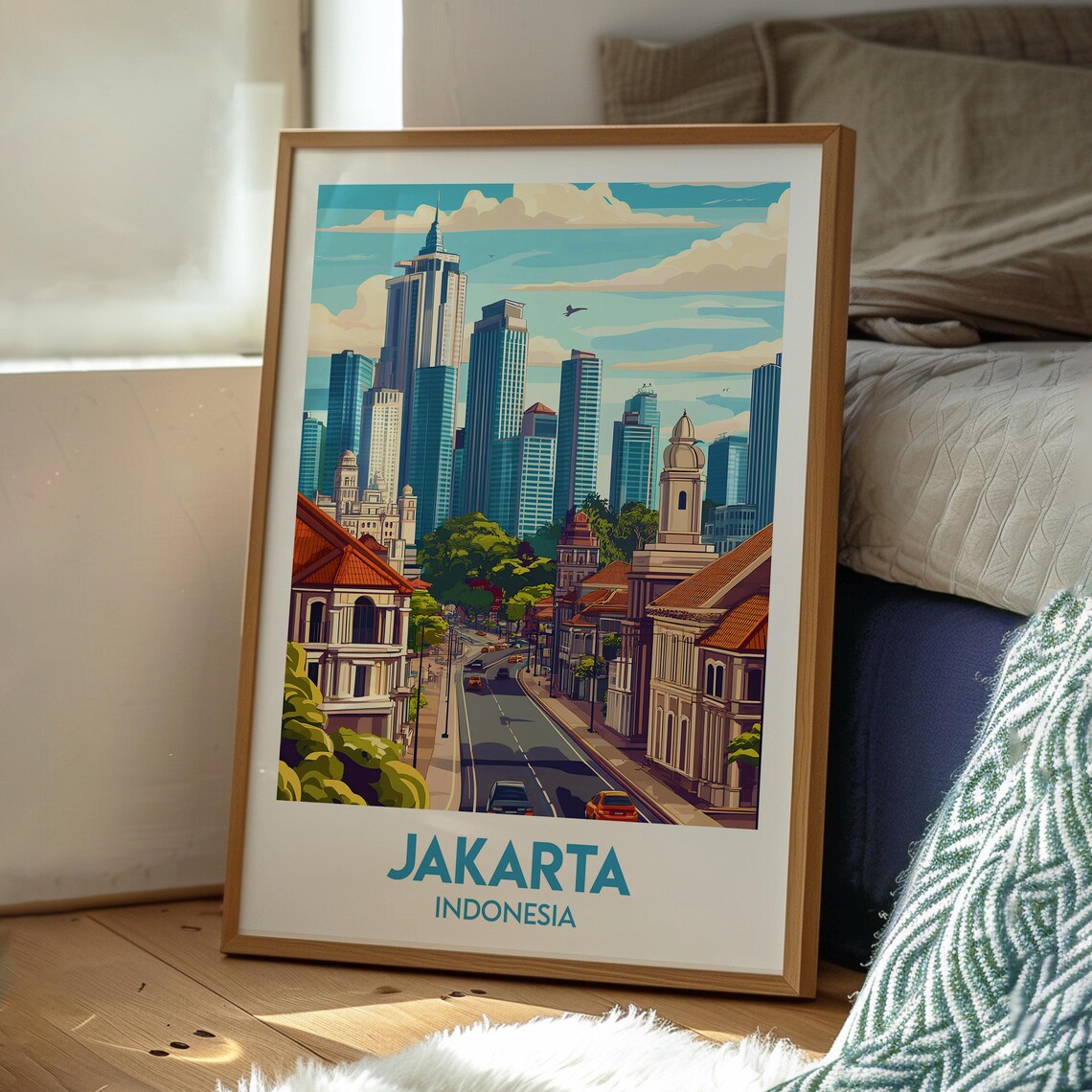 Jakarta Indonesia Colonial Street Modern Skyline Travel Poster - Image 3