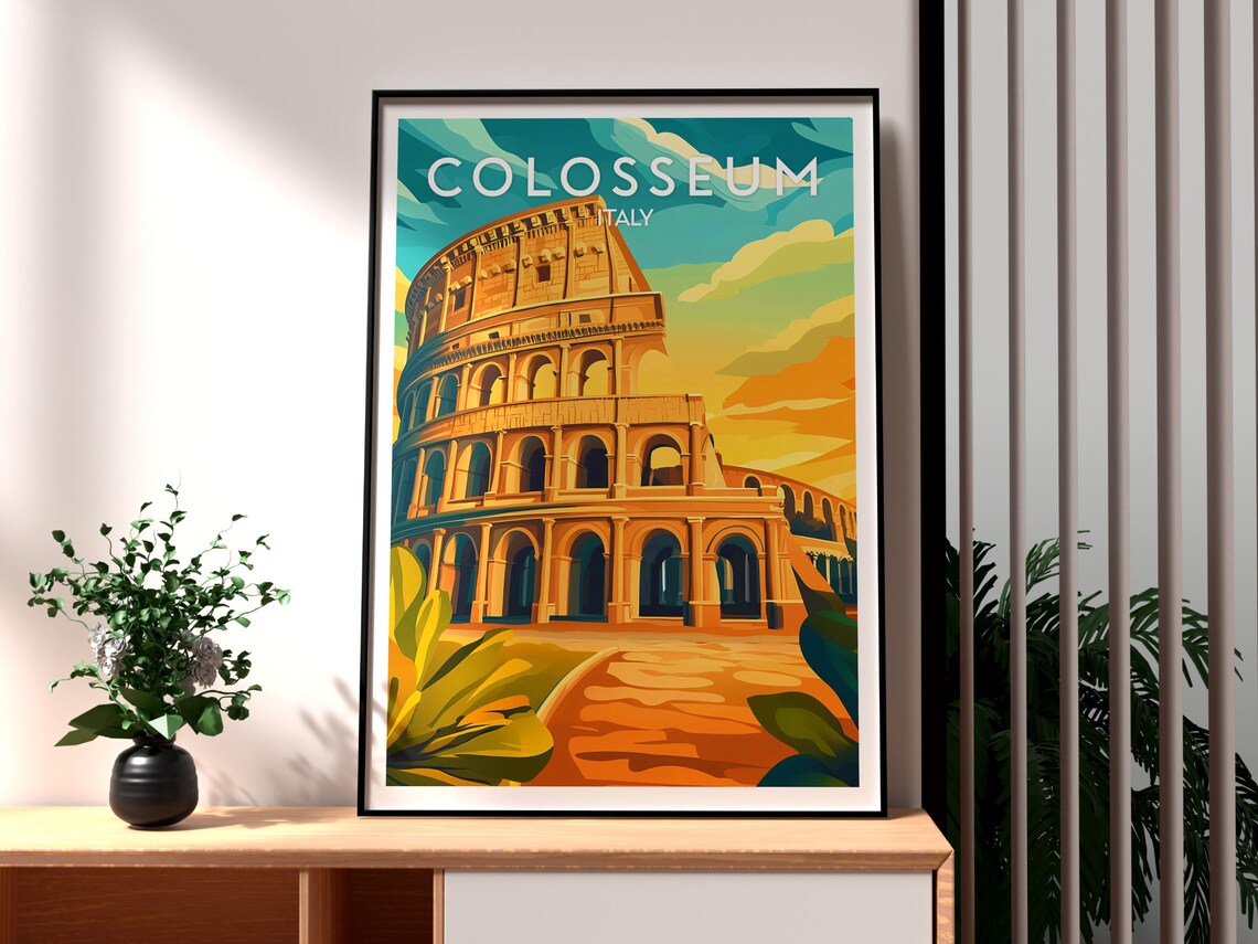 Colosseum Rome Italy Sunset Ancient Landmark Vintage Travel Poster