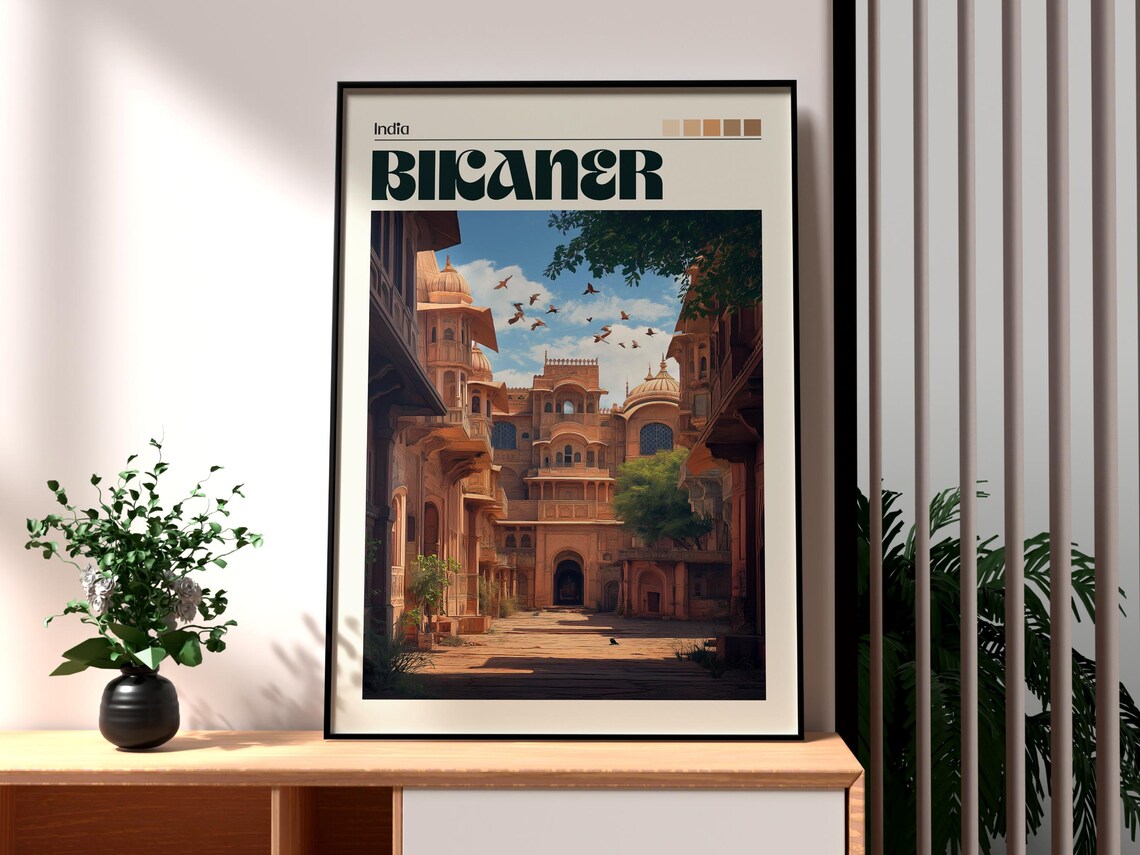 Bikaner India Sandstone Palace Courtyard View Scene Travel Poster