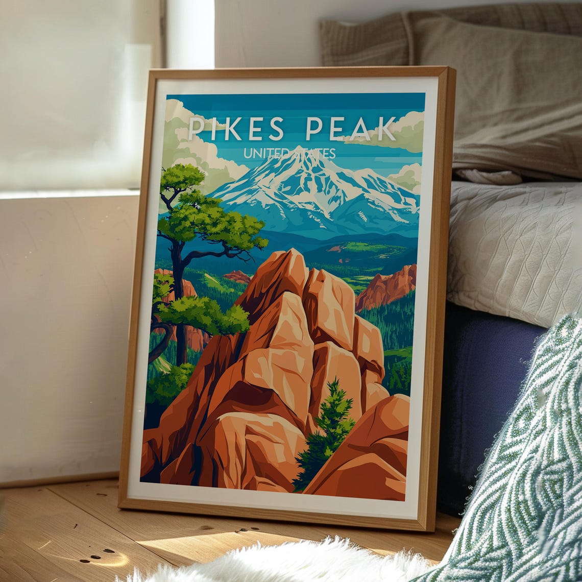 Pikes Peak Colorado Snow Capped Summit Red Rocks Pines Poster - Image 3