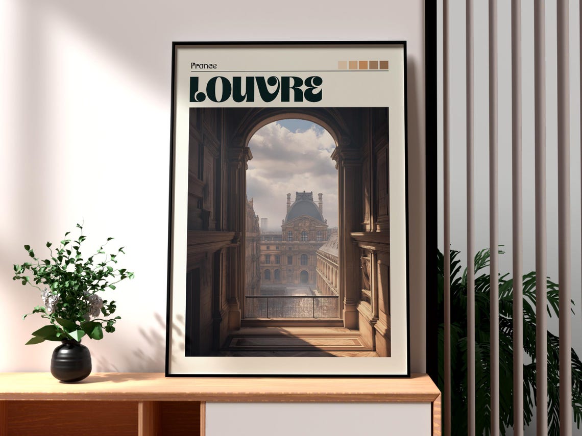 Louvre France Paris Grand Arch Palace Facade Museum View Travel Poster