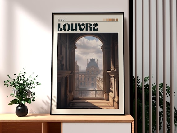 Louvre France Paris Grand Arch Palace Facade Museum View Travel Poster