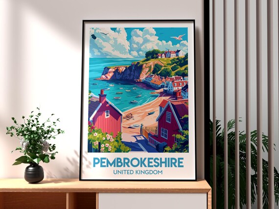 Pembrokeshire Coastal Village Beach Cove Wales Travel Poster