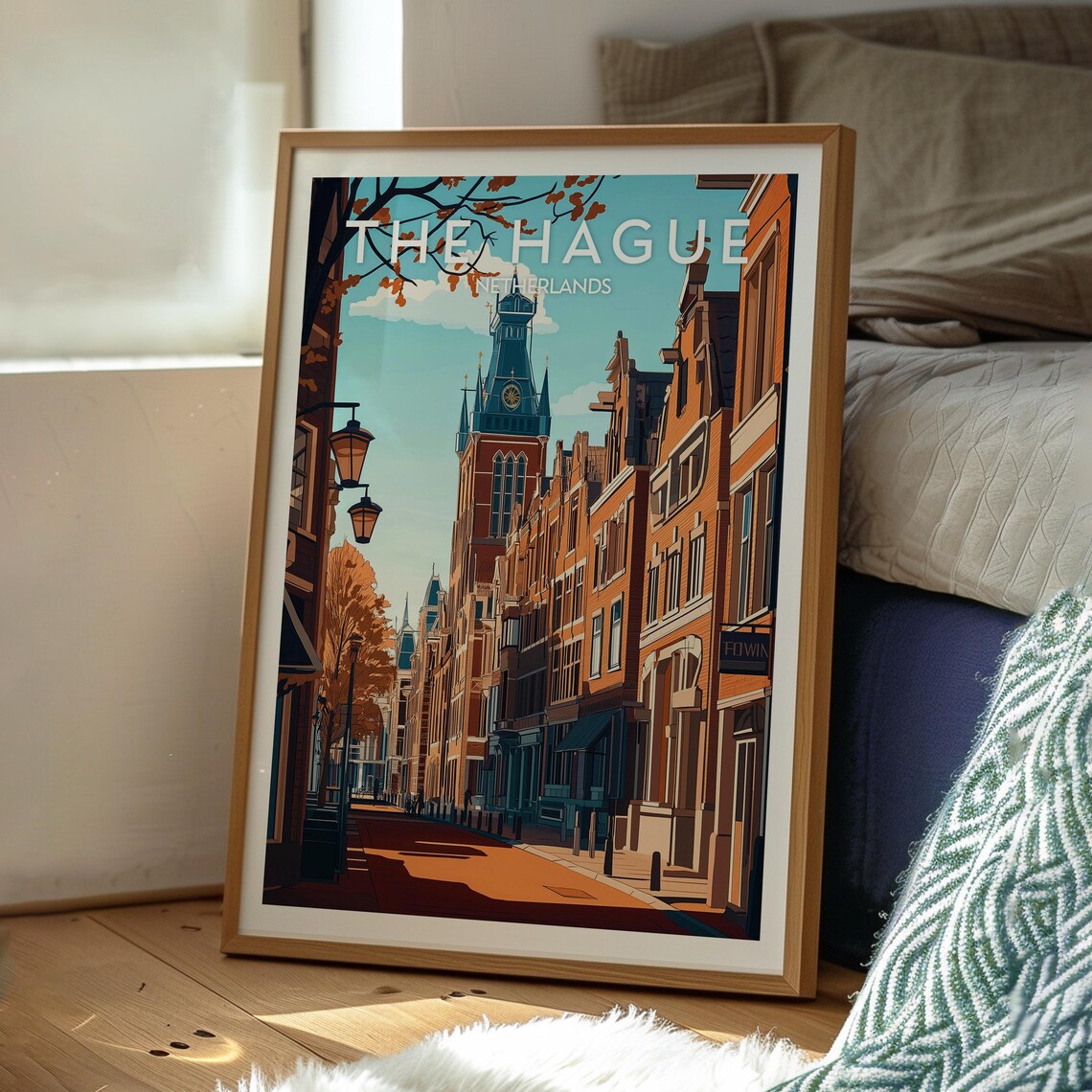 The Hague Netherlands Old Town Clock Tower Street Travel Poster - Image 3