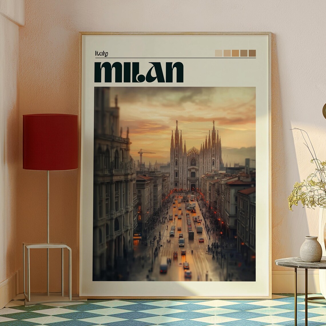 Milan Italy Duomo Cathedral Sunset Street Cityscape Art Poster - Image 2