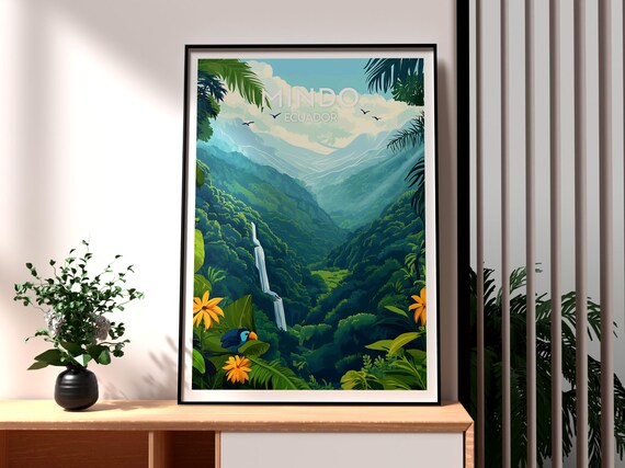 Mindo Ecuador Lush Cloud Forest Waterfall Tropical Travel Poster