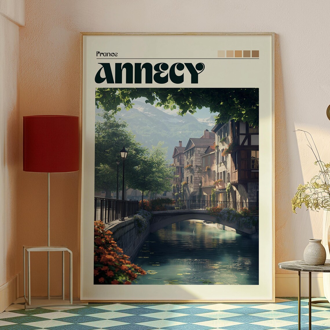 Annecy France Flowered Canal Bridge Old Town Vintage Travel Poster - Image 2