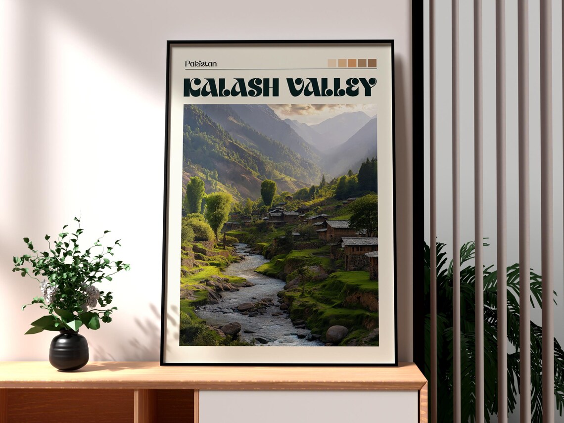 Kalash Valley Pakistan Mountain Village Stream Hamlet Travel Poster