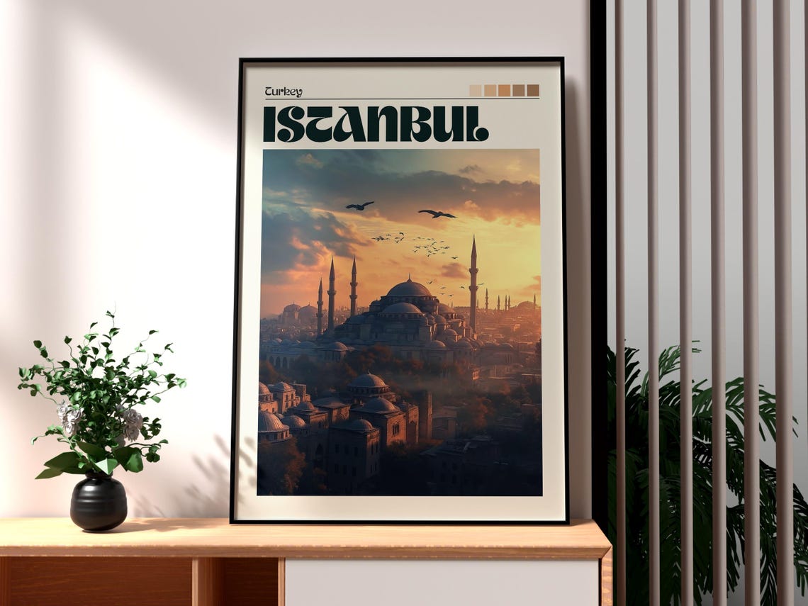 Istanbul Travel Poster, Turkish Hagia Sophia Print