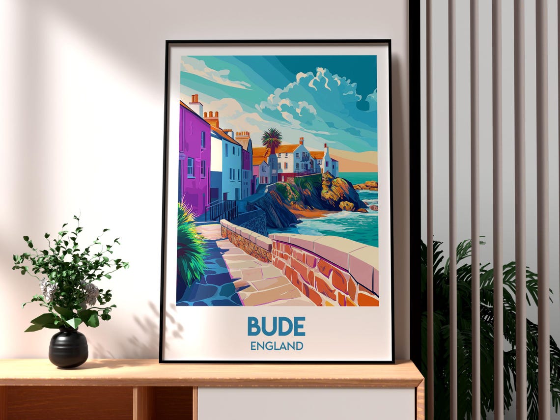 Bude England Cliffside Coastal Path Seaside Village Travel Poster