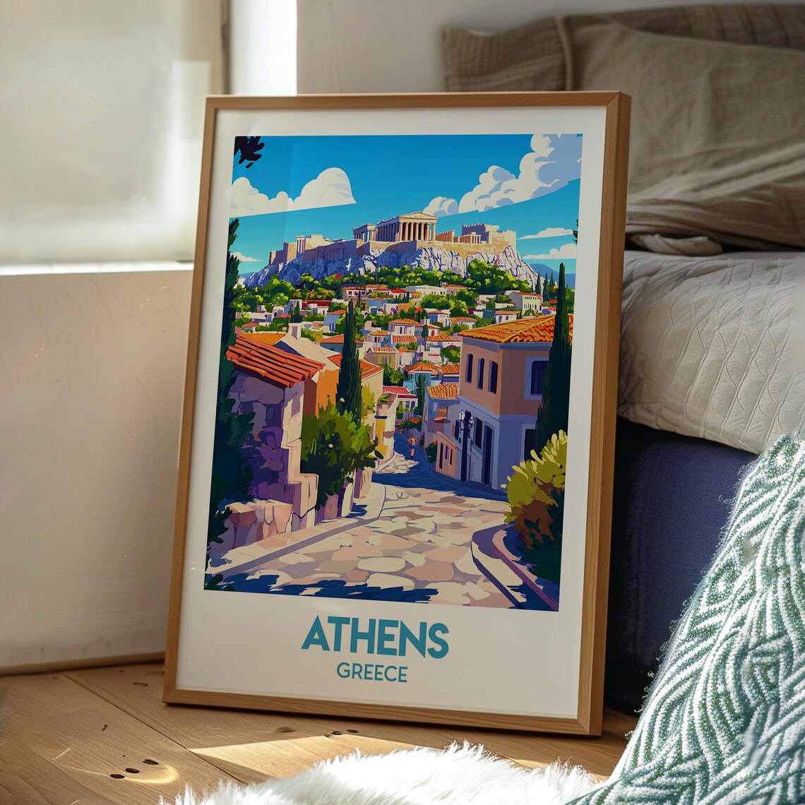 Athens Greece Acropolis Parthenon Old Town Street Travel Poster - Image 3