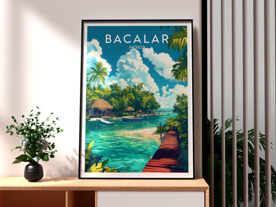 Bacalar Travel Poster, Mexico Lake Wall Art