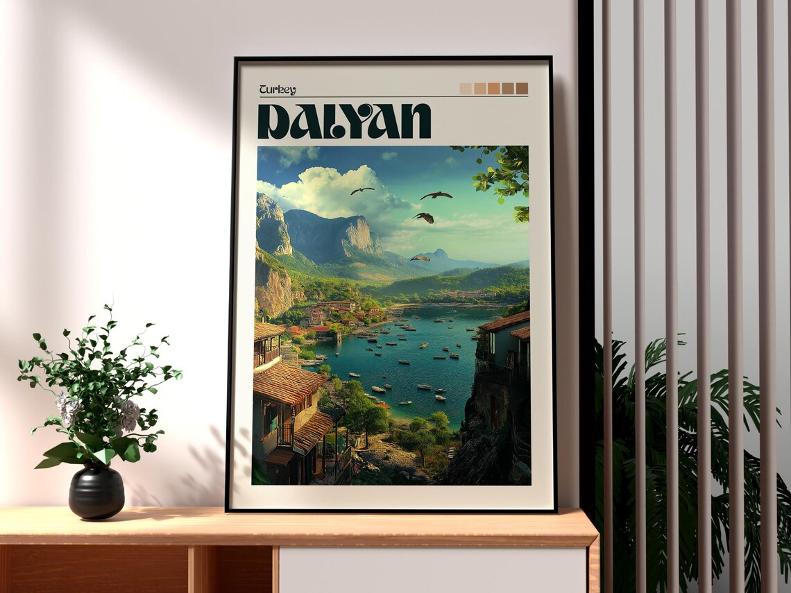 Dalyan Turkey River Delta Cliffs Boats Seaside Town Travel Poster