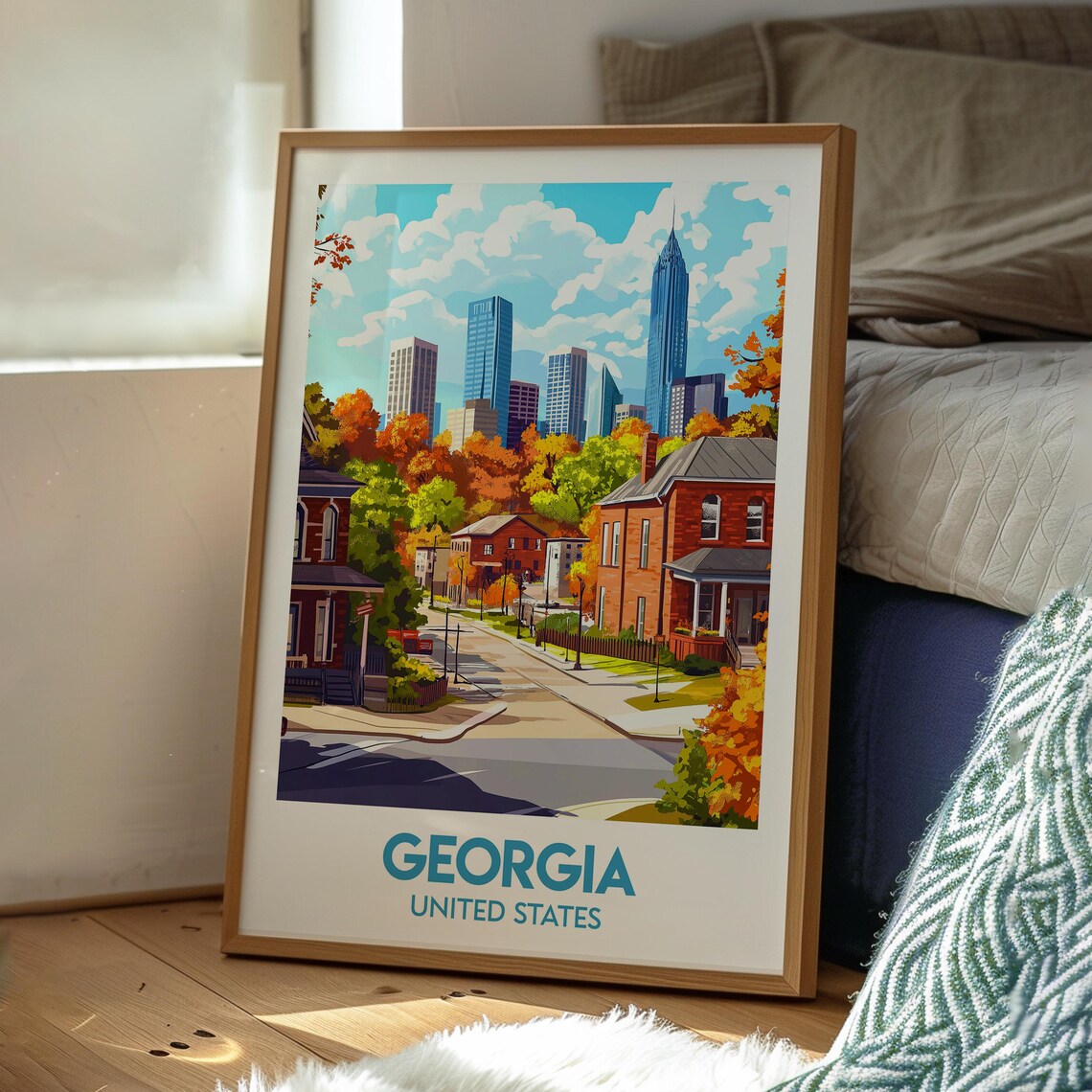 Georgia USA Autumn Street Fall Foliage City Skyline Travel Poster - Image 3