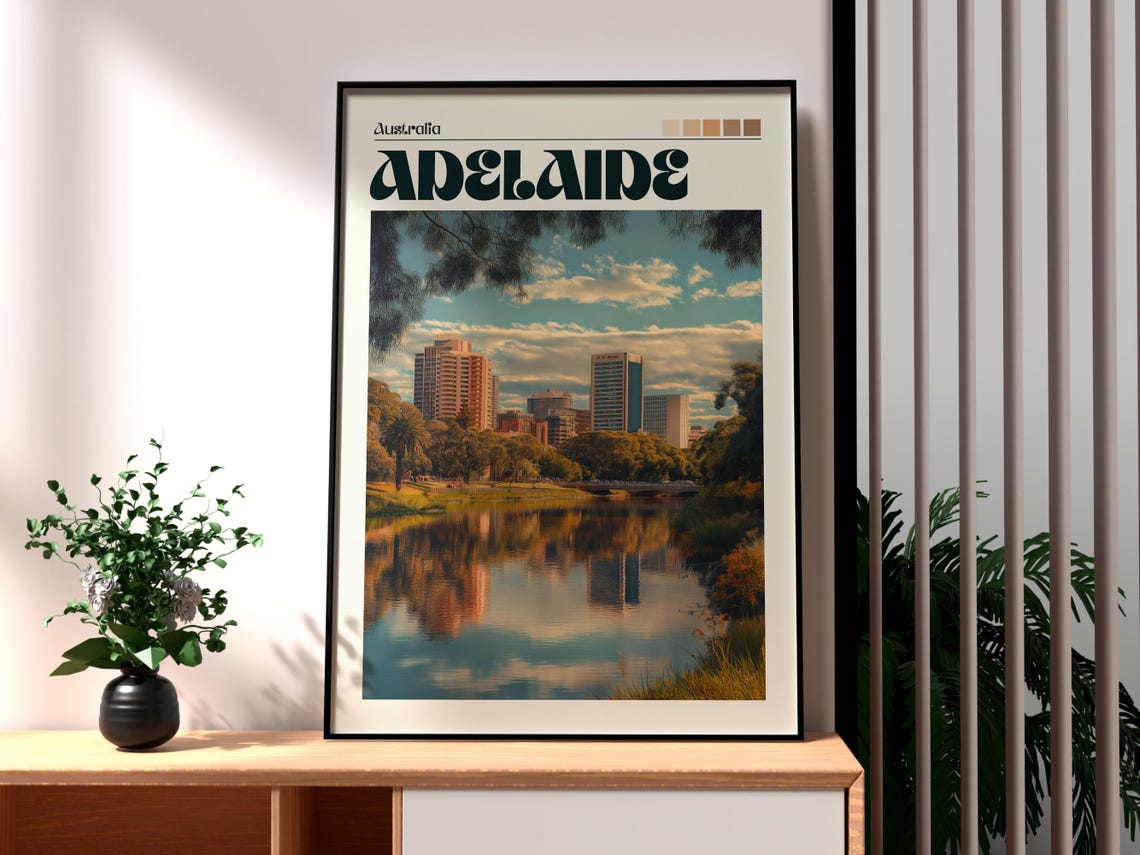 Adelaide Australia Vintage Retro City River Reflection Poster