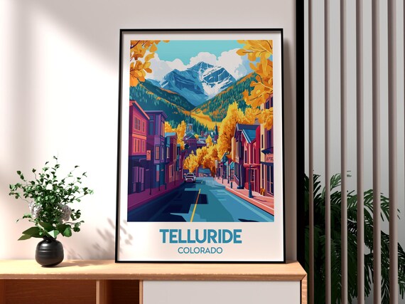 Telluride Colorado Mountain Town Autumn Street Snow Peak Scenic Travel Poster