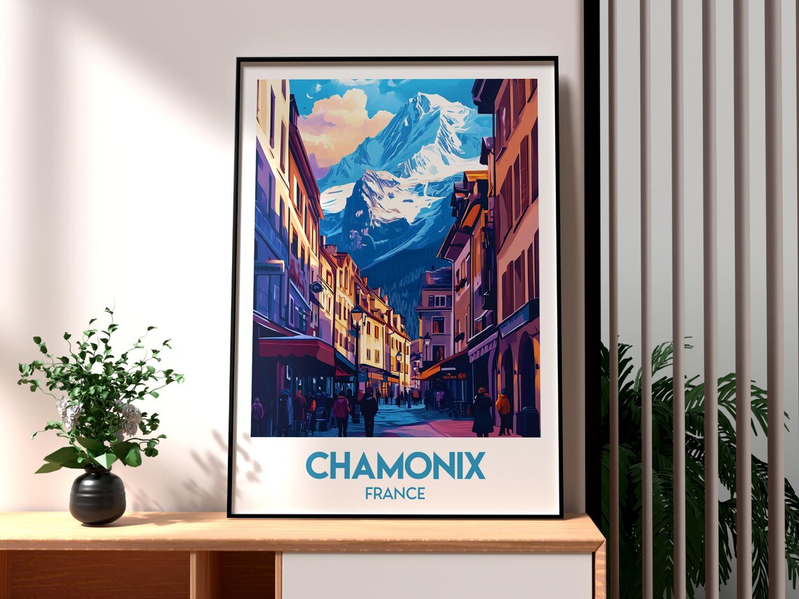 Chamonix France Mont Blanc Alpine Street Sunset Travel Poster