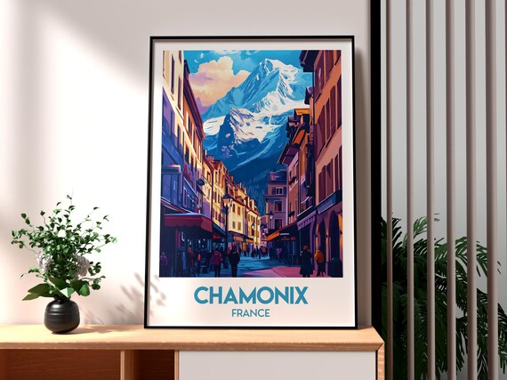 Chamonix France Mont Blanc Alpine Street Sunset Travel Poster