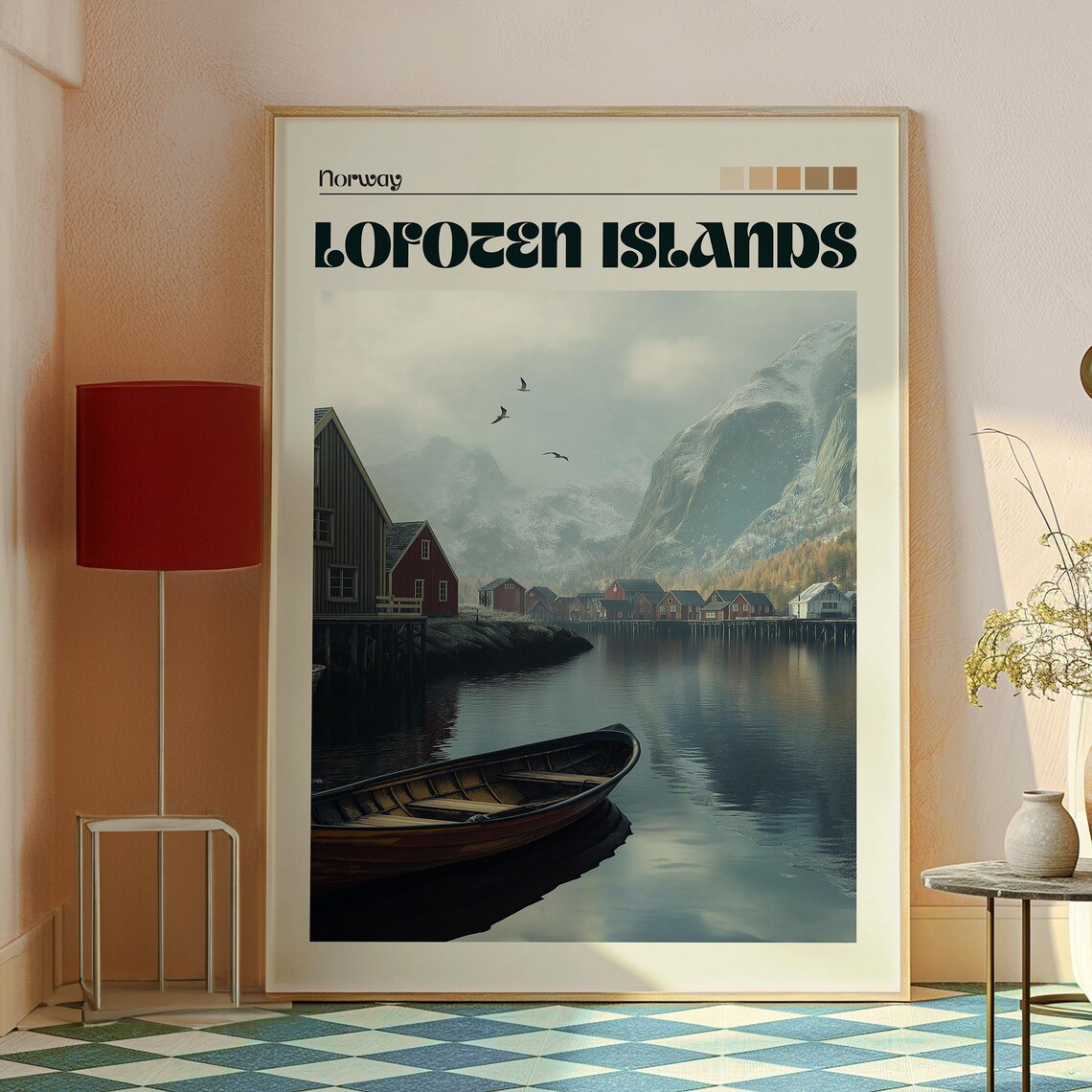 Lofoten Islands Norway Fishing Village Snowy Peaks Boat Travel Poster - Image 2